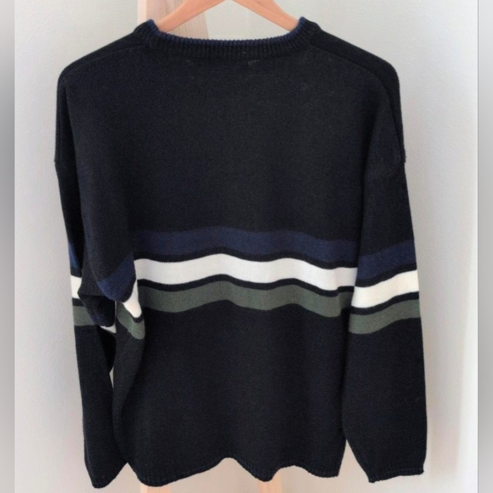 Vintage 90's Skater Striped Oversized Crewneck Sweater In Black/Navy/Green/White - Picture 8 of 9